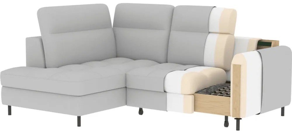 Colțar gri extensibil/cu spațiu de depozitare cu tapițerie din catifea (cu colț pe partea dreaptă/în formă de ”L”) Barea – ELTAP