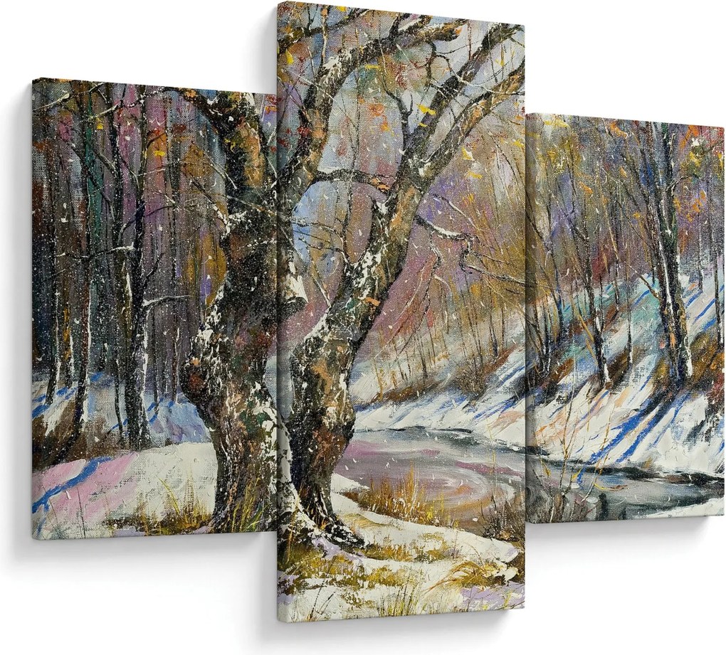 Tablou cu peisaj de iarnă pictat (90x60 cm)