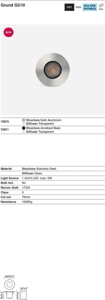 Spot exterior incastrabil IP67 GRUND aluminium GU10