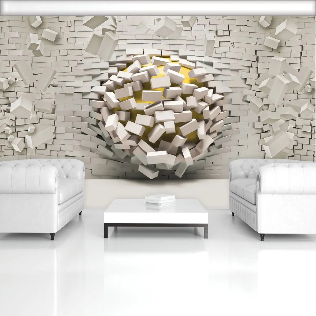 Fototapet - 3D perete cu minge (254x184 cm)