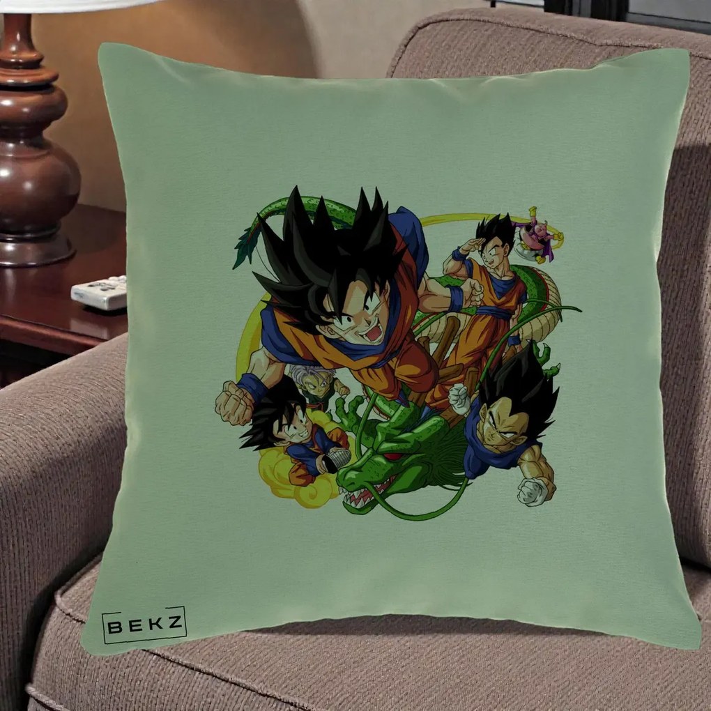 Perna Personalizata Dragon Ball Goku si Shenron Actiune, 40x40 cm, Verde, Husa Detasabila, Perna Inclusa, BEKZ®