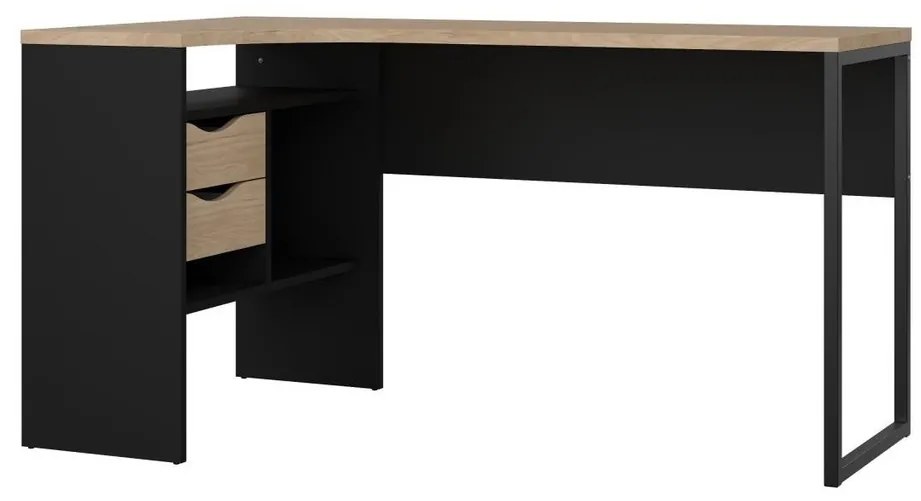 Birou Felix Corner, negru mat / hickory jackson