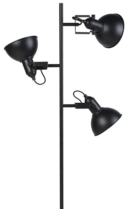 Lampă de podea industrială neagră cu auriu 3 lumini - Tommy