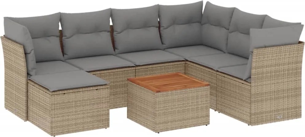 vidaXL Set canapele de grădină, 8 piese, cu perne, bej, poliratan