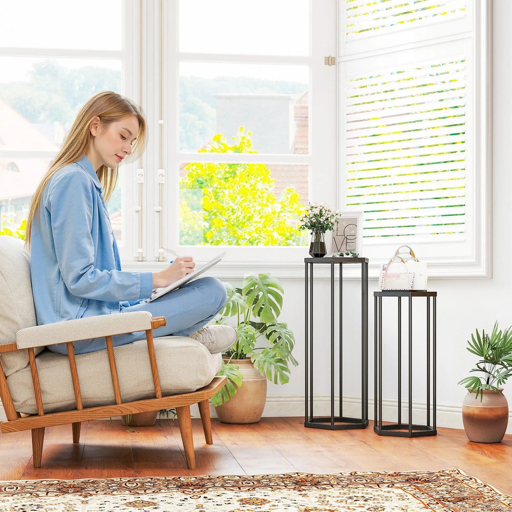 Outsunny set de 2 suporturi pentru plante pentru interior și exterior, suporturi hexagonale din metal pentru ghivece pentru grădină, terasă, balcon | Aosom Romania