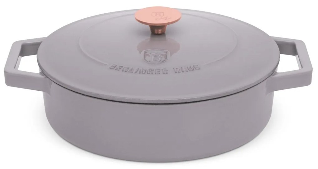 Cratiță din fontă emailata cu capac 26 cm, 2.57 L Berlinger Haus Taupe Collection BH 6527, pentru gătit lent, compatibilă cuptor/plite
