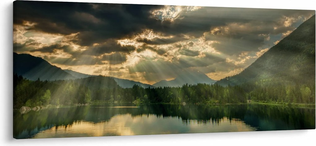 Tablou cu lac și soarele translucid (120x50 cm)