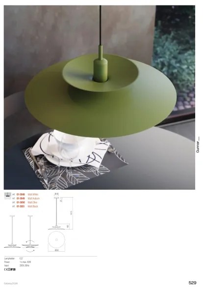 Redo 01-3050 - Lustră pe cablu GUNNAR, 1xE27/42W/230V, Ø 50 cm, verde