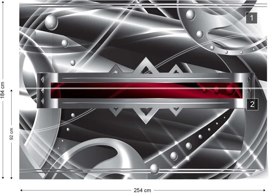 GLIX Fototapet - Modern 3D Silver And Red Design Vliesová tapeta  - 254x184 cm