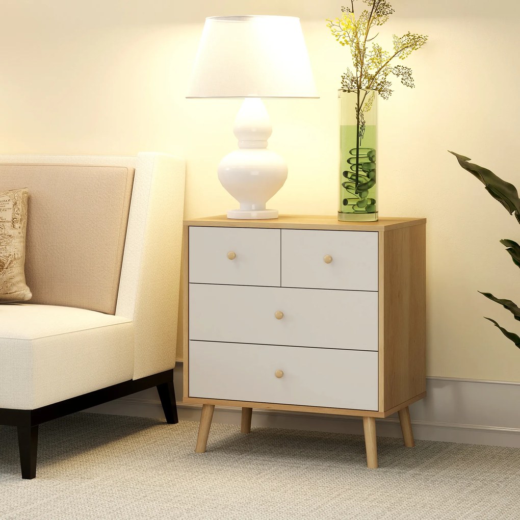 HOMCOM Cofraj cu 4 Sertare cu Finisaj Elegant și Capacitate Mare de Depozitare 60x35x65 cm Stejar și Alb | Aosom Romania