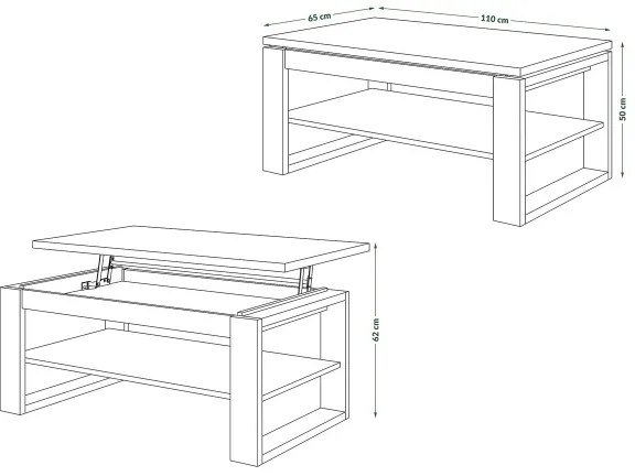 Măsuță de cafea cu blat rabatabil și raft NEA stejar/negru