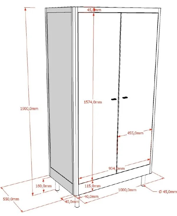 Șifonier de copii alb din lemn de fag 100x190x55 cm Forrest – Vipack