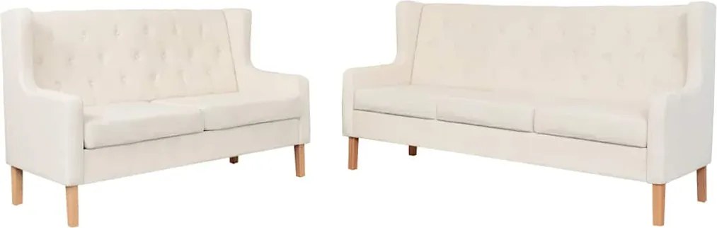 vidaXL Set de canapele 2 piese, alb crem, material textil