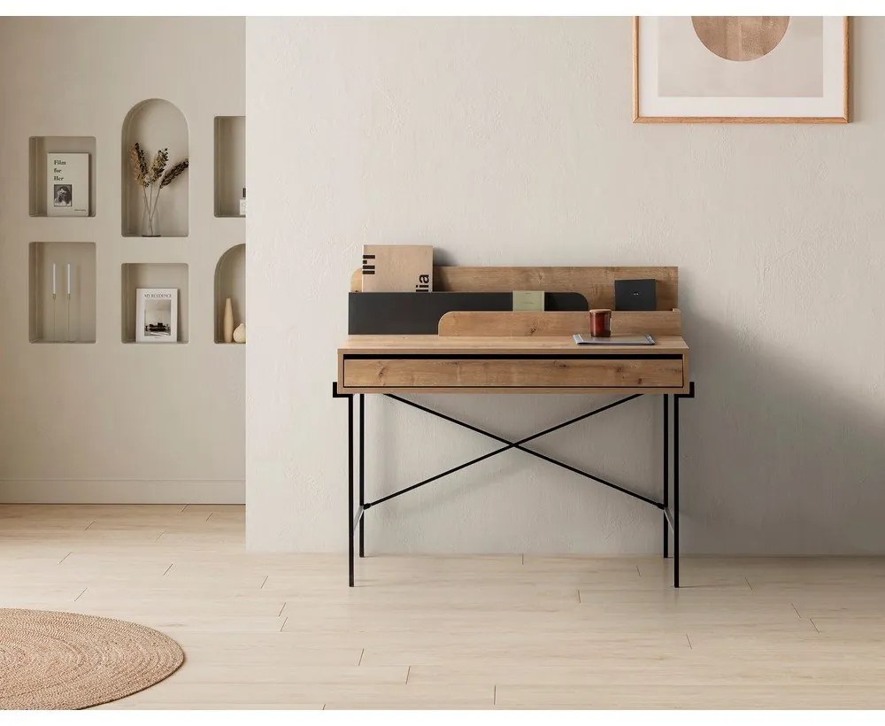 Birou de tip secretaire din lemn de stejar 60x113 cm Lila – Marckeric