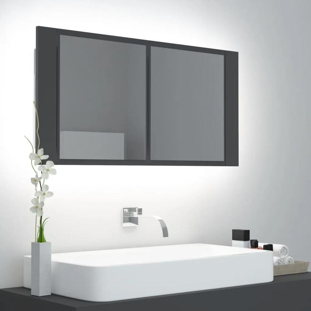 Dulap de baie cu oglindă și led, gri, 90x12x45 cm
