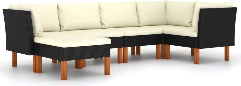 vidaXL Set mobilier de grădină cu perne, 6 piese, negru, poliratan