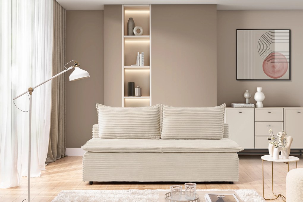 Canapea rozkladana Firioza cu spațiu de depozitare - bej plusz Tilia 03