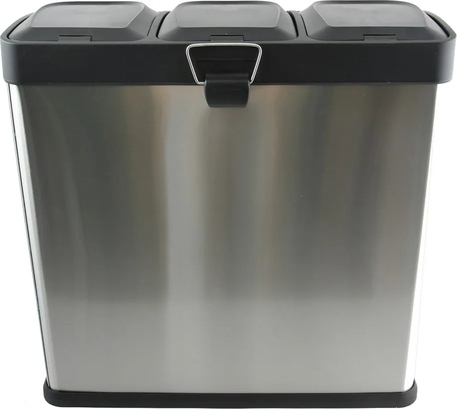 Coș de gunoi argintiu mat pentru reciclare/cu pedală 3x20 l din oțel Tri Selectif – MSV