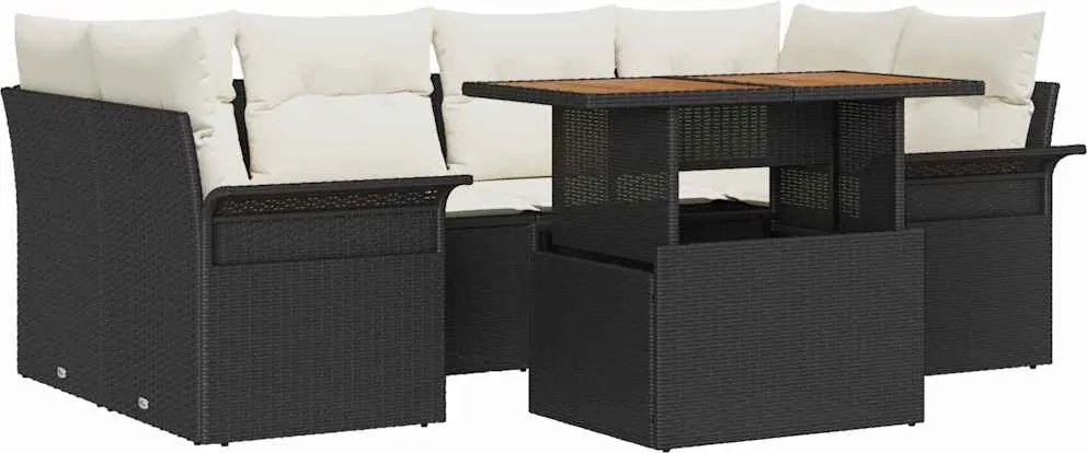 vidaXL Set de canapele pentru grădină cu pernă 7 pcs negru și crem