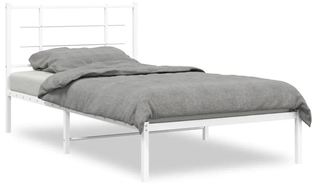 355604 vidaXL Cadru de pat metalic cu tăblie, alb, 100x190 cm