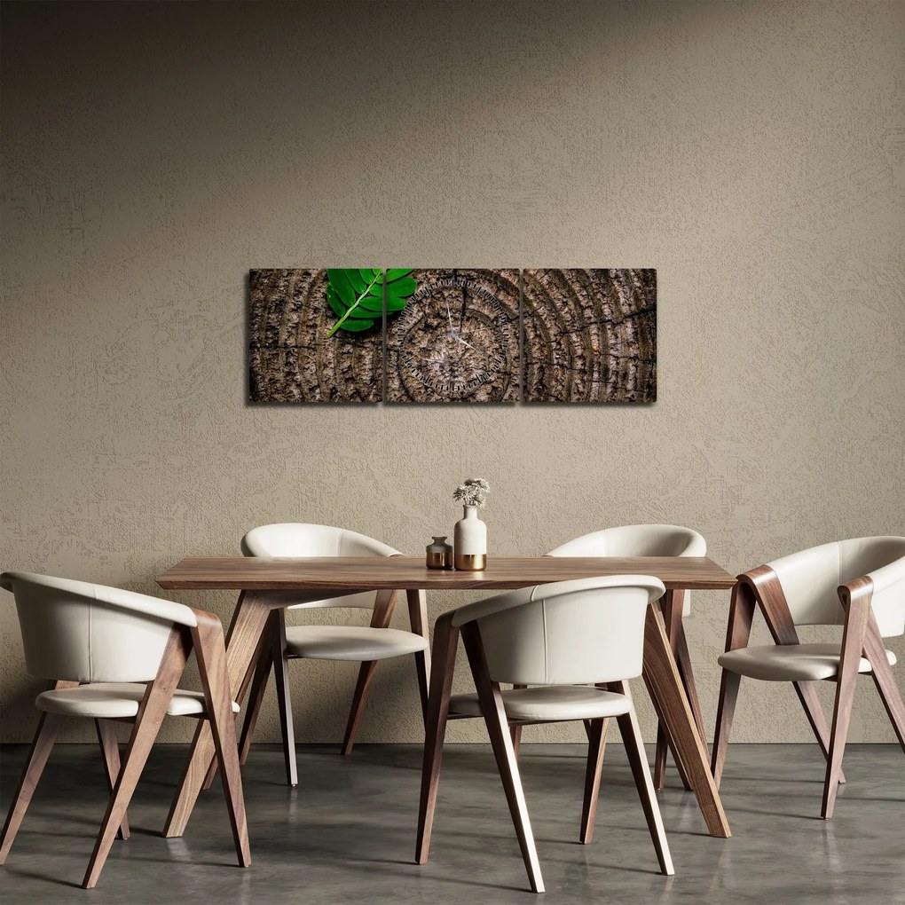 Tablou cu frunză pe trunchi de copac (cu ceas) (90x30 cm)