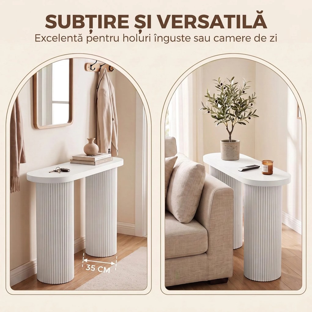 HOMCOM Consolă modernă îngustă cu spațiu ascuns, 103 cm, alb | Aosom Romania