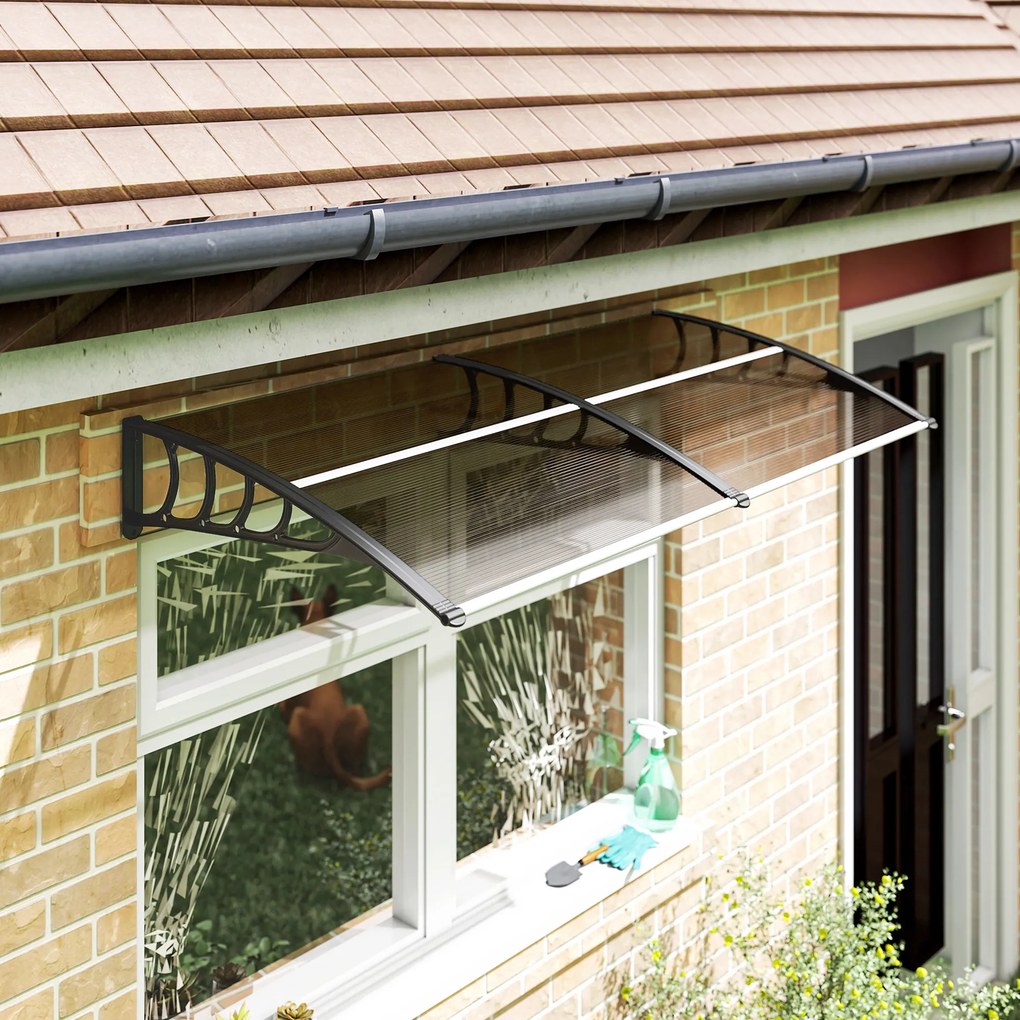 Streasina de exterior Outsunny 200x96cm din policarbonat si aluminiu, protectie pentru ferestre si usi, maro | Aosom RO