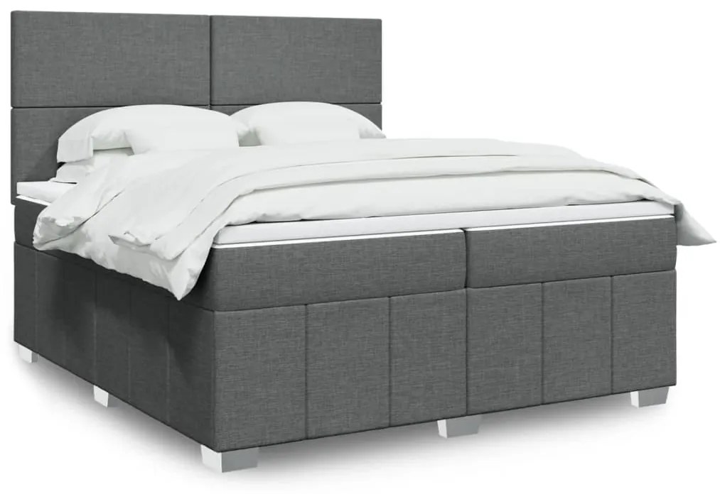 vidaXL Pat box spring cu saltea, gri închis, 200x200 cm, textil