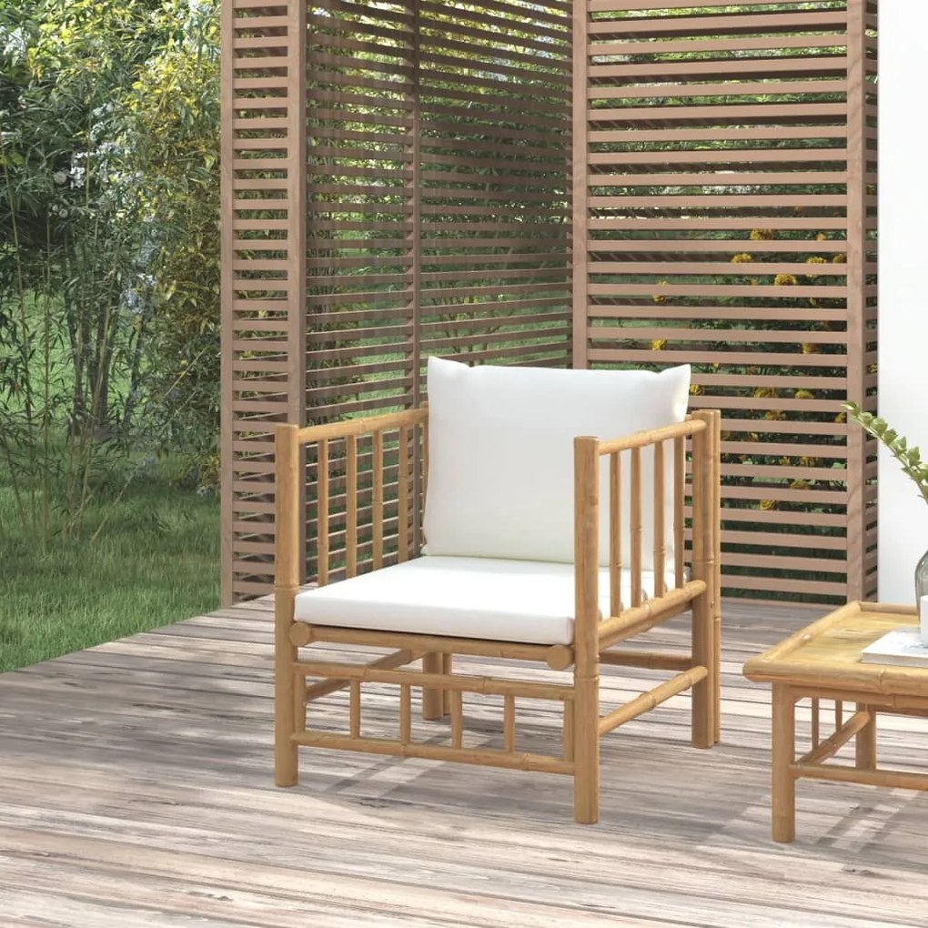 Canapea de gradina cu perne alb crem, bambus