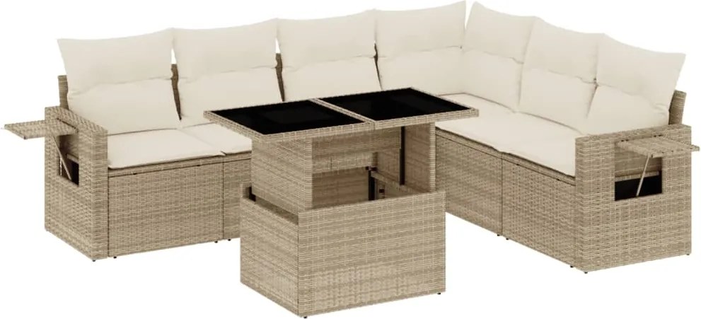 vidaXL Set canapele de grădină, 7 piese, cu perne, bej, poliratan