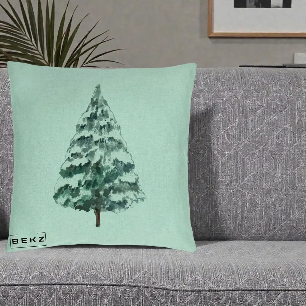 Perna Decorativa cu tematica de Craciun, Brad 2, 40x40 cm, Verde Menta, Husa Detasabila, Perna Inclusa, BEKZ®