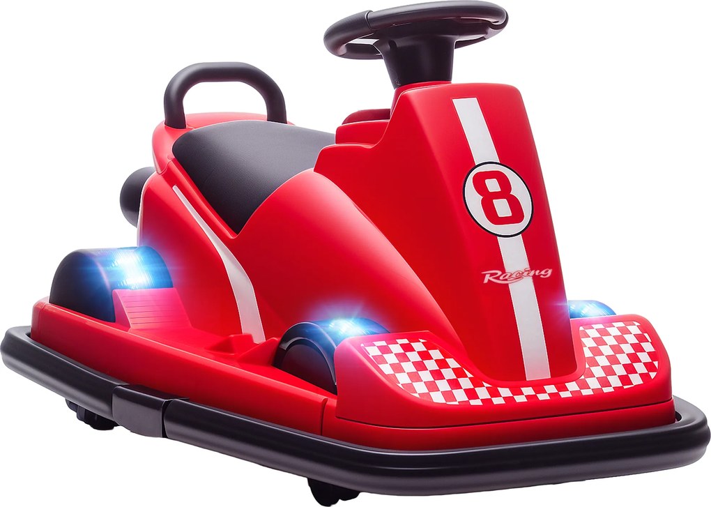 AIYAPLAY Autoscooter pentru copii, rotativ la 360°, volan, lumini LED, funcție muzică, 3-8 ani, Roșu | Aosom Romania