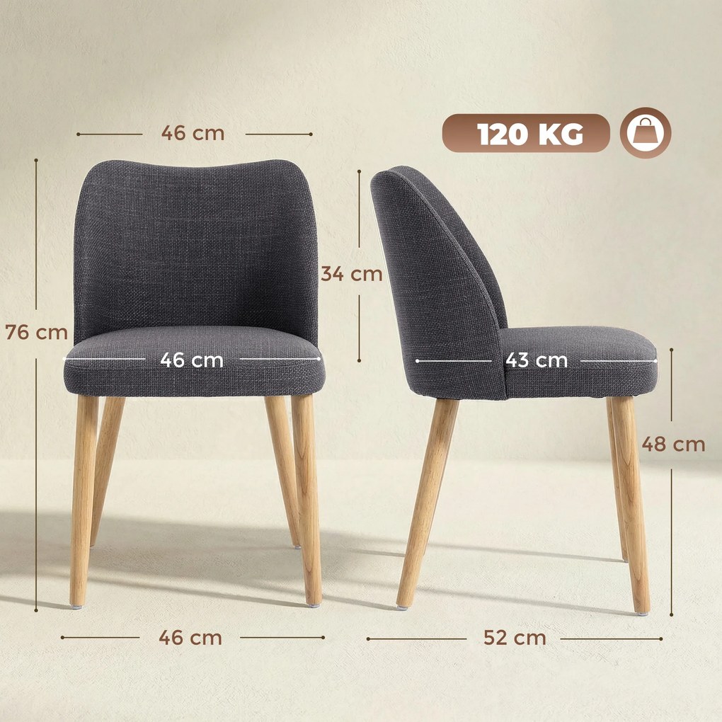 HOMCOM Set 2 Scaune Moderne cu Tapițerie din In, Șezut Confortabil, Spătar Curbat, Picioare din Lemn, Asamblare Ușoară pentru Bucătărie, Cameră, Living. | Aosom Romania