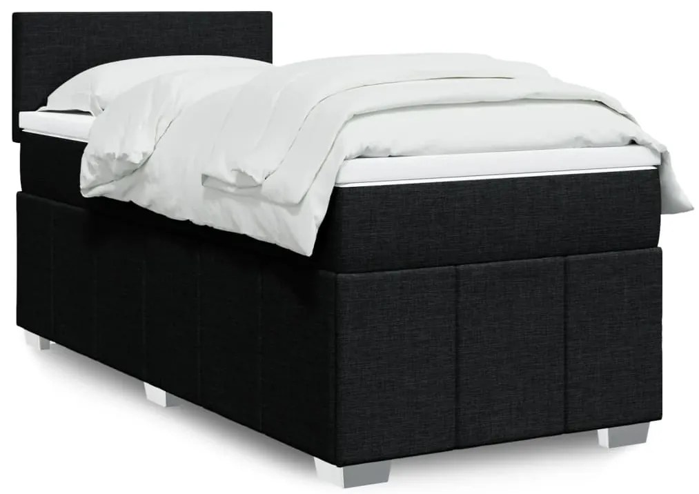 vidaXL Pat box spring cu saltea, negru, 100x200 cm, textil