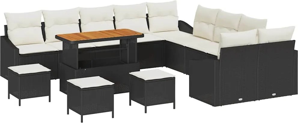 vidaXL Set de canapele pentru grădină cu pernă 14 pcs Negru poliratan