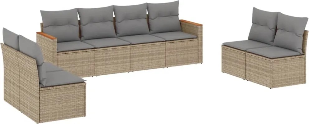 vidaXL Set canapele de grădină, 8 piese, cu perne, bej, poliratan