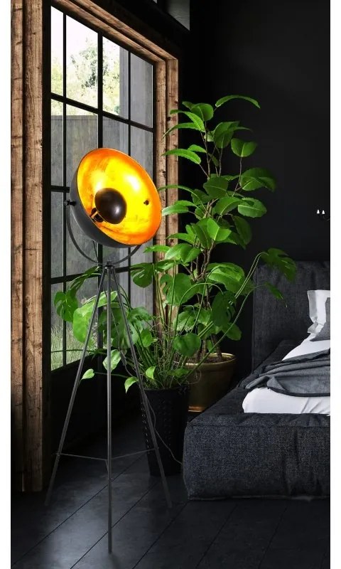 Lampadar de podea din metal negru cu auriu stil retro TIMO