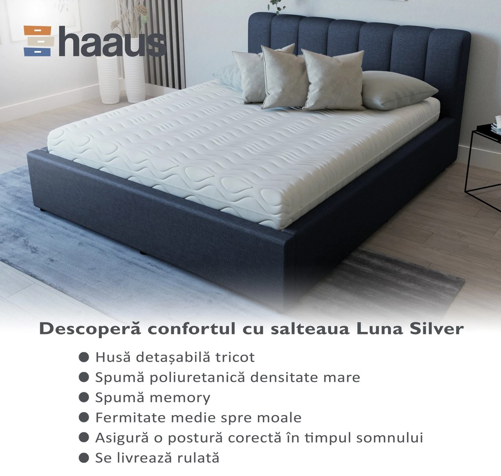 Saltea Ortopedica Luna haaus Silver, spuma Memory, husa detasabila, 160 x 200 x 20 cm