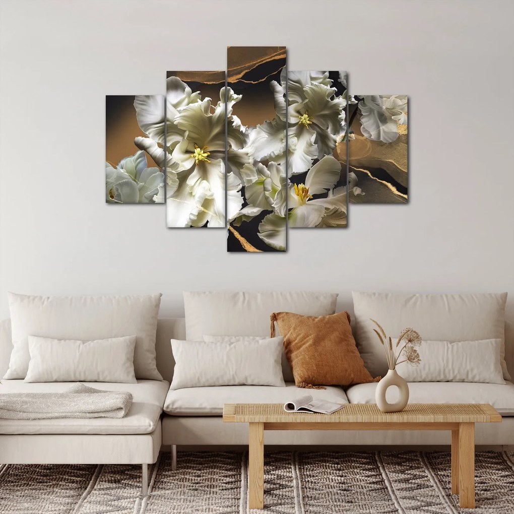 Tablou - Flori de orhidee pe fundal de marmură (150x105 cm)