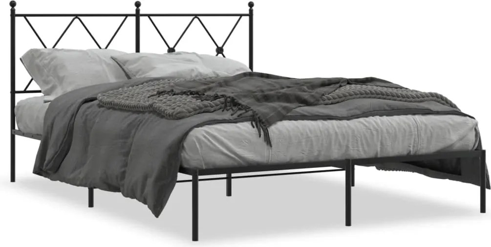 vidaXL Cadru de pat metalic cu tăblie, negru, 140x200 cm