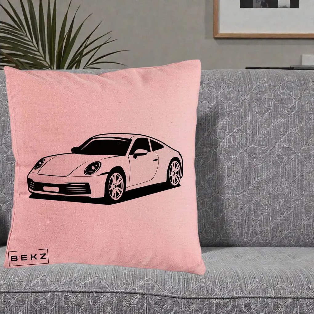 Perna Personalizata Porsche 911 Silueta, 40x40 cm, Roz, Husa Detasabila, Perna Inclusa, BEKZ®
