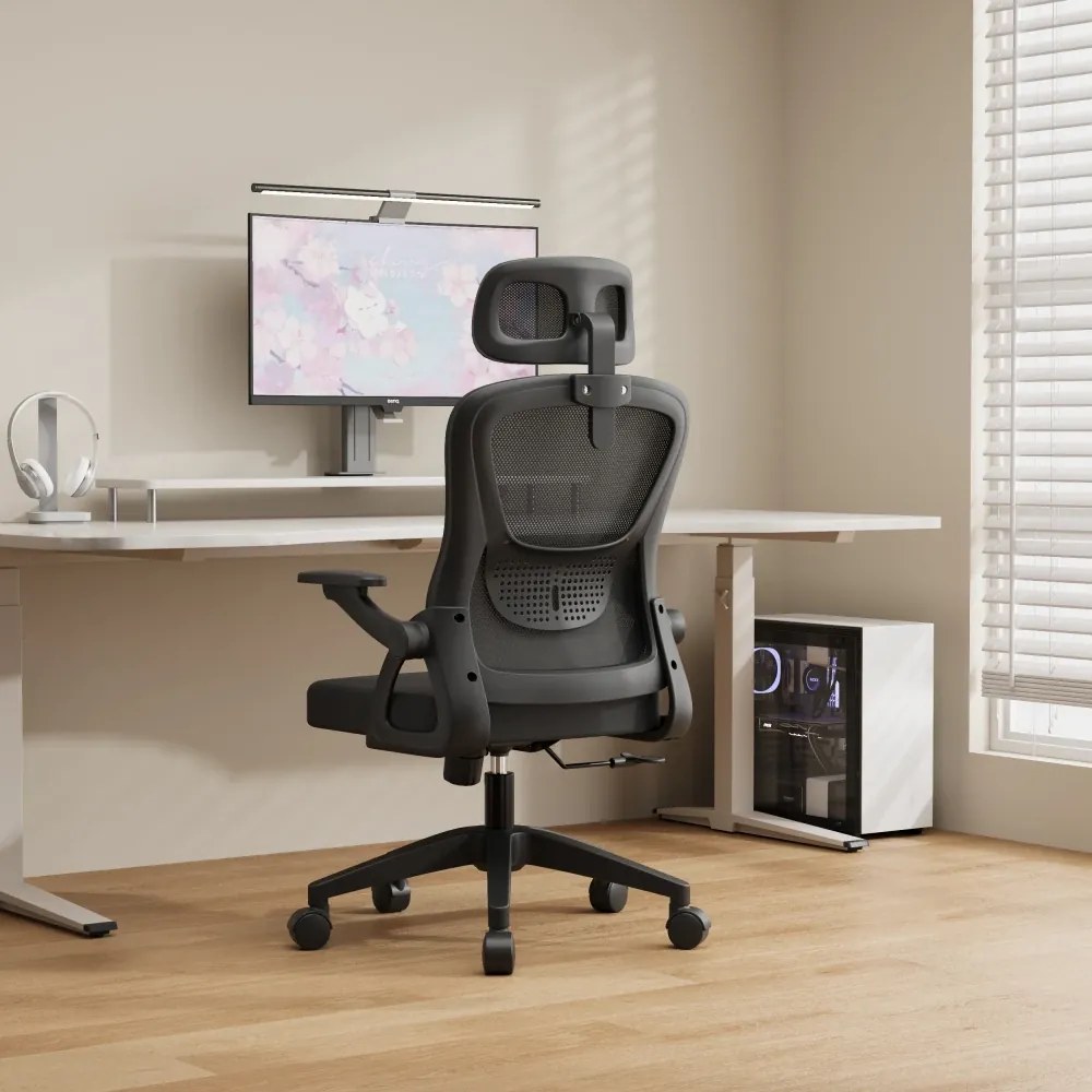 Scaun ergonomic, reglaje multiple, suport lombar, tetieră ajustabilă, Negru