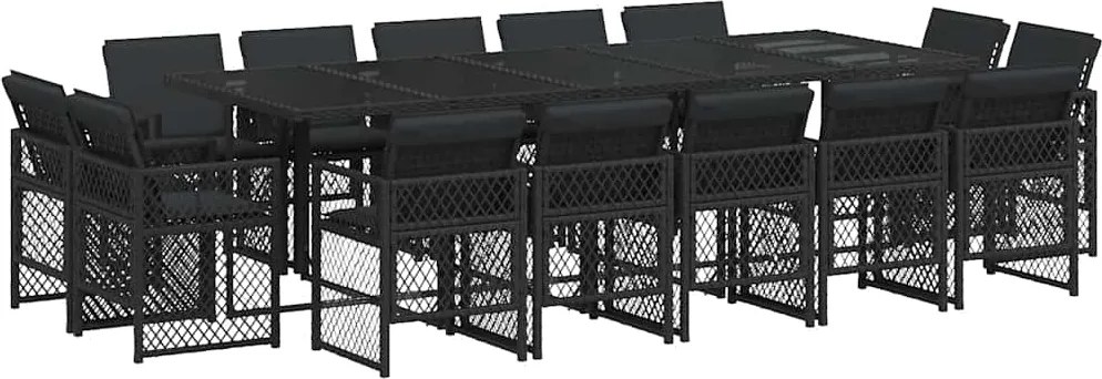 vidaXL Set mobilier de grădină cu perne, 15 piese, negru, poliratan