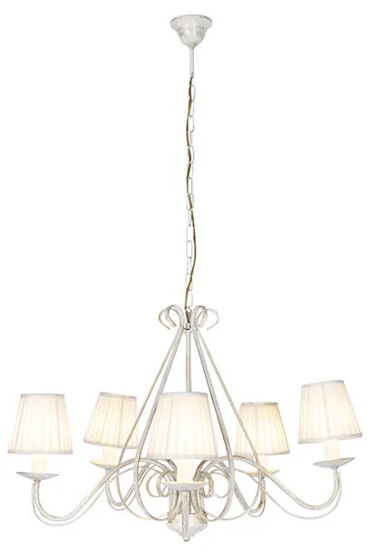 Candelabru alb cu abajururi plisate crem cu 5 lumini - Giuseppe