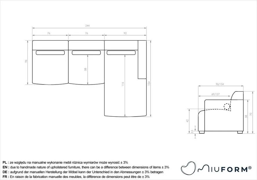 Colțar alb (cu colț pe partea dreaptă) Flex Felix – Miuform
