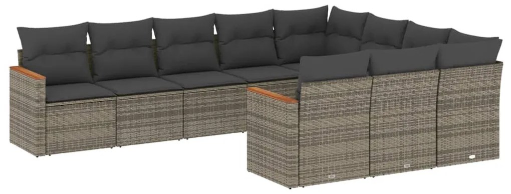 3226340 vidaXL Set mobilier de grădină cu perne, 10 piese, gri, poliratan