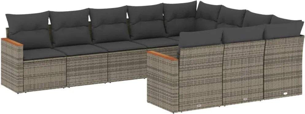 vidaXL Set mobilier de grădină cu perne, 10 piese, gri, poliratan