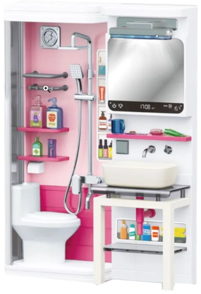 Baie de Jucarie pentru Papusi - Set Realist cu Accesorii pentru Papusi Barbie - CWT-383-roz