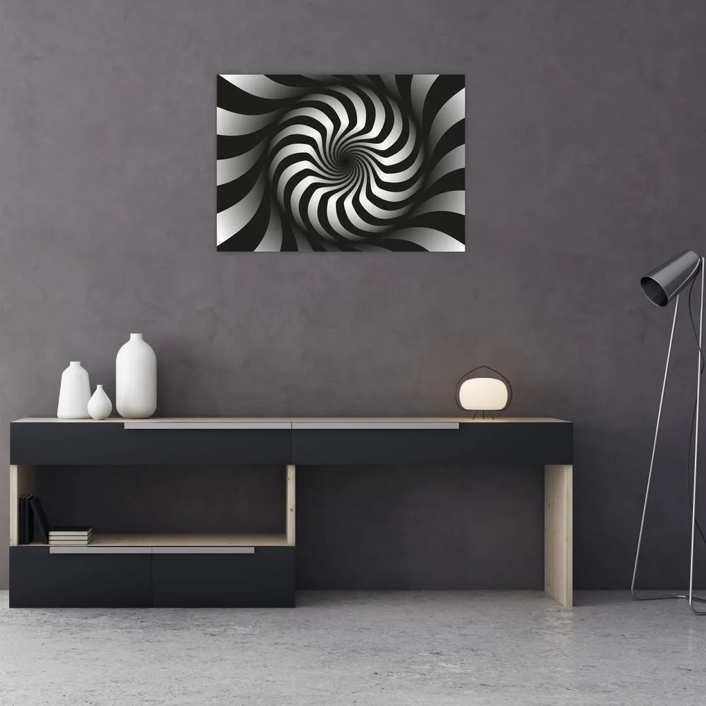 Tablou abstract cu spirala alb neagră (70x50 cm)