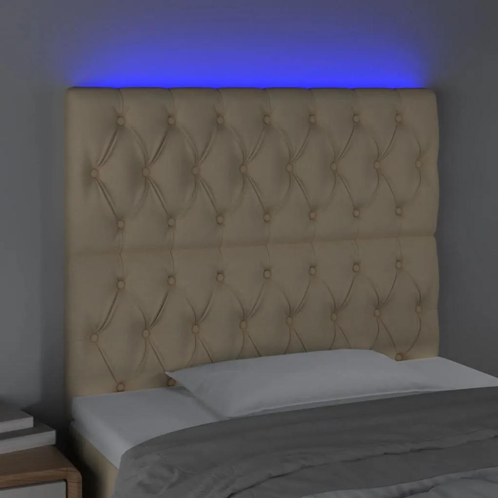 Tablie de pat cu LED, crem, 100x7x118 128 cm, textil 1, Crem, 100 x 7 x 118 128 cm